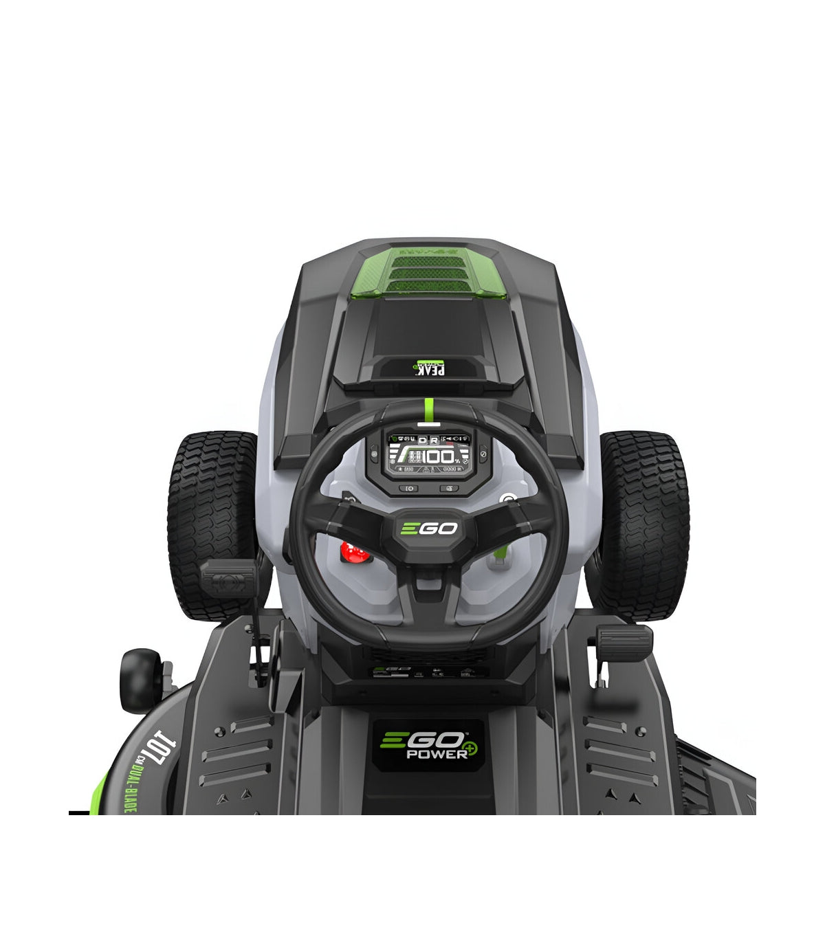 EGO TR4201E Akku-Aufsitzrasenmäher-Set, 107 cm Schnittbreite, 6 x 10-Ah-Akkus und Schnellladegerät